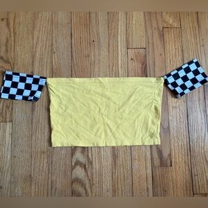 Yellow Tube Top with Black & White Checkered Sleeves